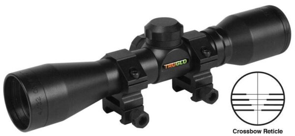 Truglo 4x32mm Compact Crossbow Scope with Weaver Style Rings - Crossbow Reticle Black - Precision Shot Firearms