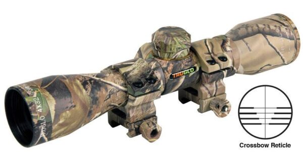 Truglo 4x32mm Compact Crossbow Scope with Weaver Style Rings - Crossbow Reticle Camo - Precision Shot Firearms