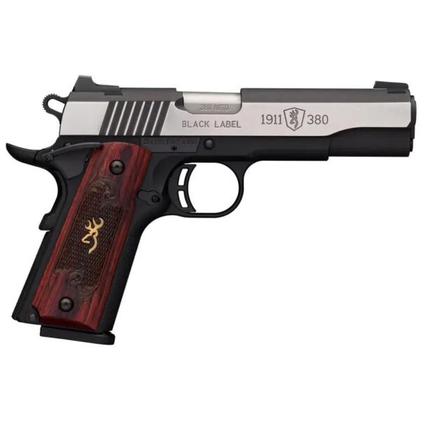 Browning 1911 380 Black Label Medallion Pro Handgun 380 ACP 8rd Magazine 4.25" Barrel Black with Silver Slide and Wood Grip Night Sights - Precision Shot Firearms