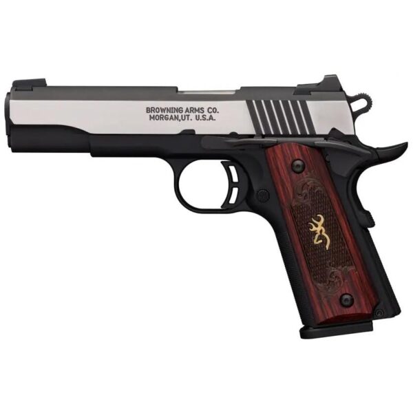 Browning 1911 380 Black Label Medallion Pro Handgun 380 ACP 8rd Magazine 4.25" Barrel Black with Silver Slide and Wood Grip Night Sights - Precision Shot Firearms