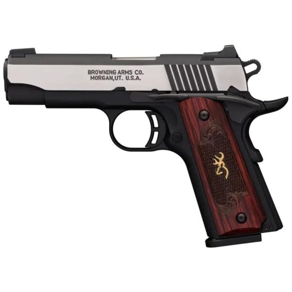 Browning 1911 380 Black Label Medallion Pro Handgun 380 ACP 8rd Magazine 3.625" Barrel Black with Silver Slide and Wood Grip Night Sights - Precision Shot Firearms