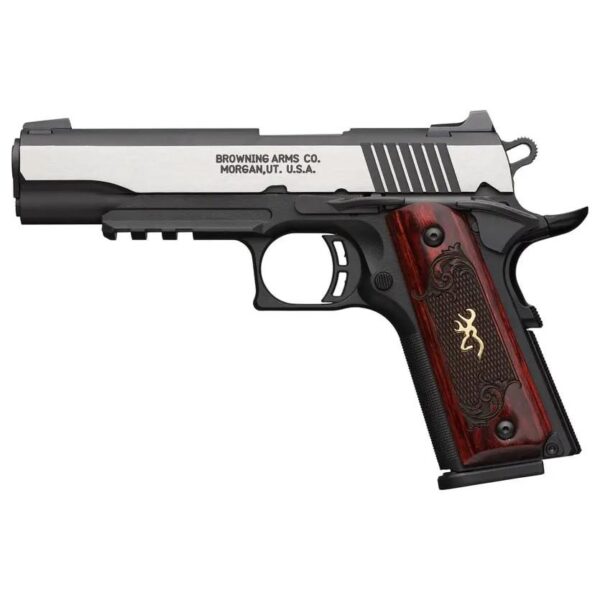 Browning 1911 380 Black Label Medallion Pro Handgun 380 ACP 8rd Magazine 3.625" Barrel Black with Silver Slide and Wood Grip Night Sights Accessory Rail - Precision Shot Firearms