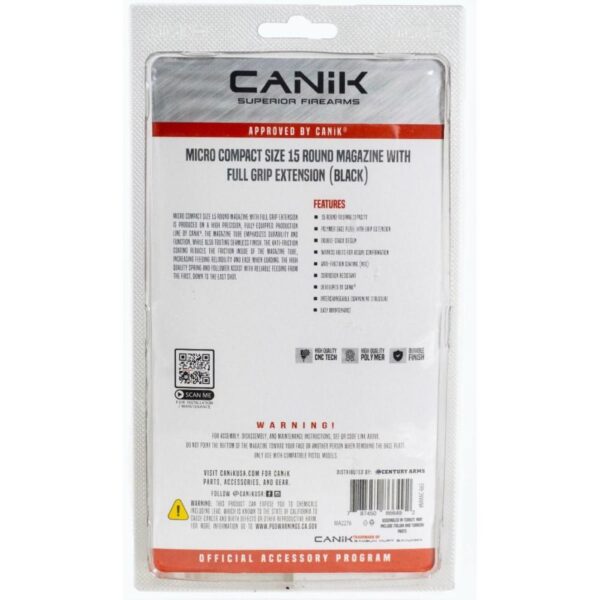 Canik Mete MC9 Handgun Magazine with Full Grip Extension Black 9mm Luger 15/rd - Precision Shot Firearms