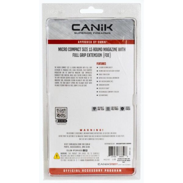 Canik Mete MC9 Handgun Magazine with Full Grip Extension FDE 9mm Luger 15/rd - Precision Shot Firearms