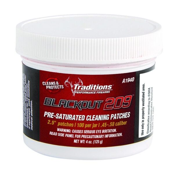 Traditions BlackOut 209 Pre-Saturated Cleaning Patches 100/Jar 2.5" DIa .45 - .58 cal - Precision Shot Firearms