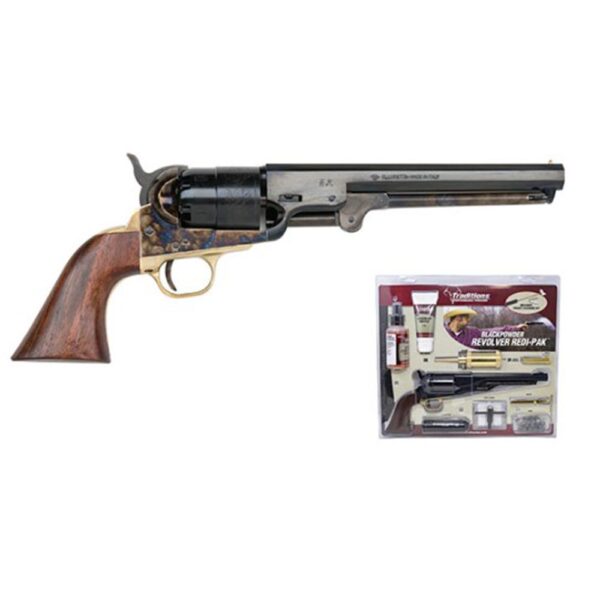 Traditions 1851 Navy Redi-Pak Muzzleloader Handgun .44 Cal 6rd Capacity 7.5" Barrel Black with Walnut Grip - Precision Shot Firearms