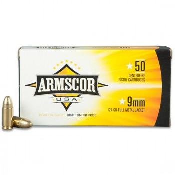 Armscor Handgun Ammunition 9mm Luger 124 gr FMJ 1090 fps 50/ct - Precision Shot Firearms