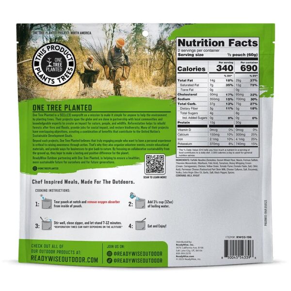ReadyWise Outdoor Pro Meal Farfalle Alla Vodka with Chicken Single Pouch - Precision Shot Firearms