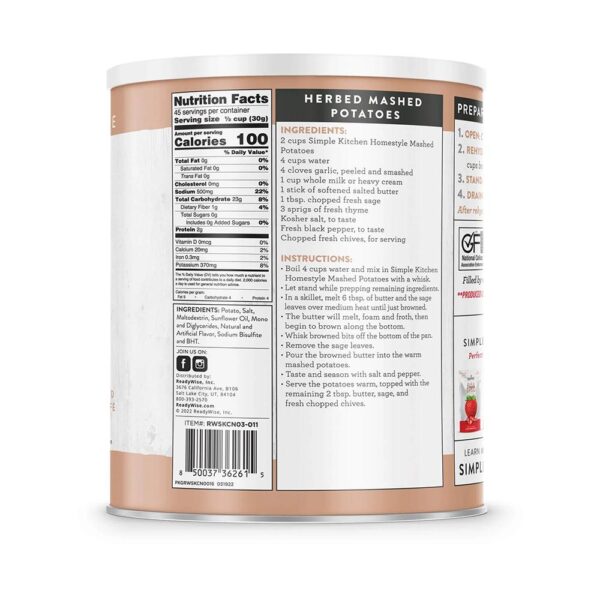 Readywise Homestyle Mashed Potatoes #10 Can 45 Serving - Precision Shot Firearms