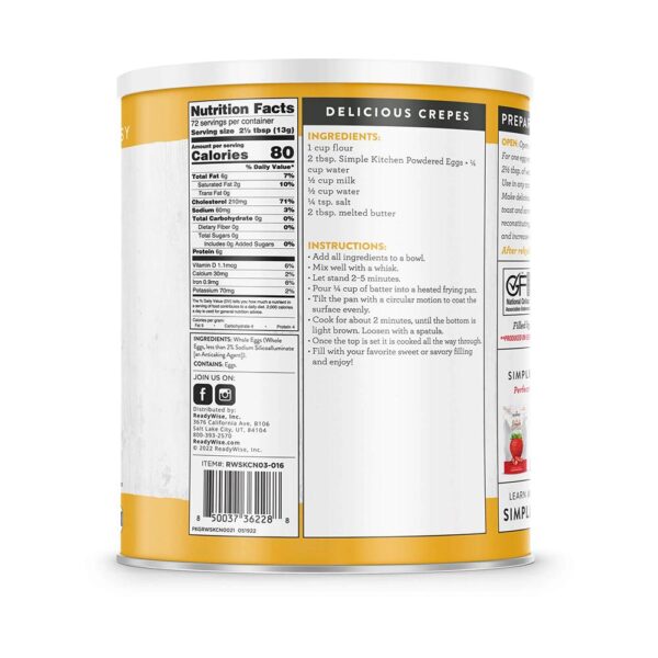 Readywise Dried Egg Product Powdered Eggs #10 Can 72 Serving - Precision Shot Firearms