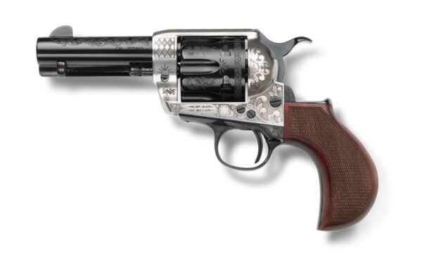 Pietta 1873 Alchimista Jr Handgun .45 Colt 6rd Capacity 3.5" Barrel Silver & Blue Engraved Checkered Grips - Precision Shot Firearms