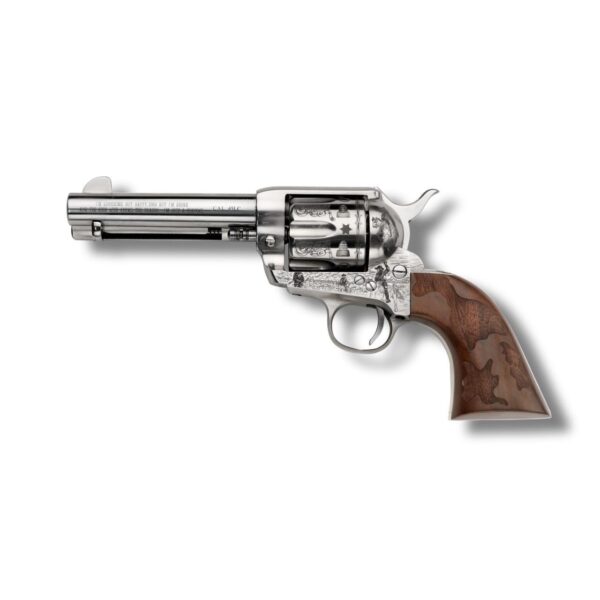 EMF Cowpoke Revolver .45 Colt 6rd Capacity 4.75" Barrel Nickel Finish Engraved Cowhide Walnut Grip - Precision Shot Firearms