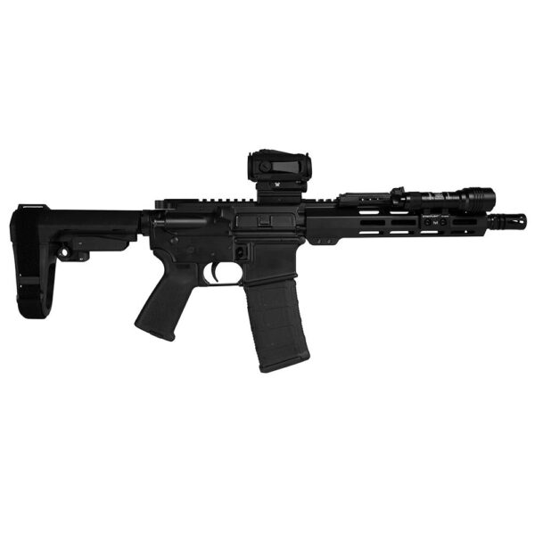 Shark Coast Midnight AR Pistol Bundle 5.56mm 30rd Magazine 10.5'' Threaded Barrel Vortex Sparc Red Dot Streamlight ProTac SBA3 Brace - Precision Shot Firearms