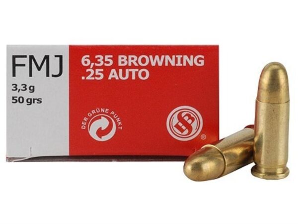 Sellier & Bellot Pistol & Revolver Ammo .25 Auto 50 gr FMJ 50/Box - Precision Shot Firearms
