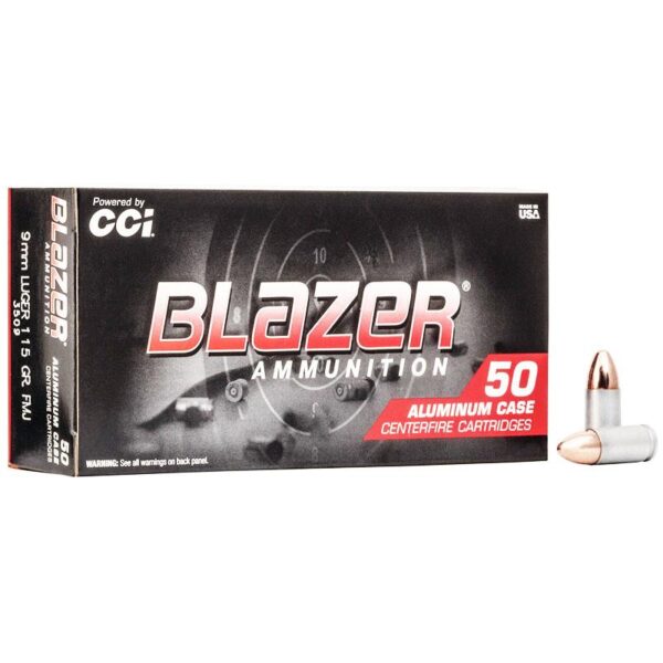 CCI Blazer Aluminum Handgun Ammunition 9mm Luger 115 gr. FMJ 1145 fps 50/ct - Precision Shot Firearms