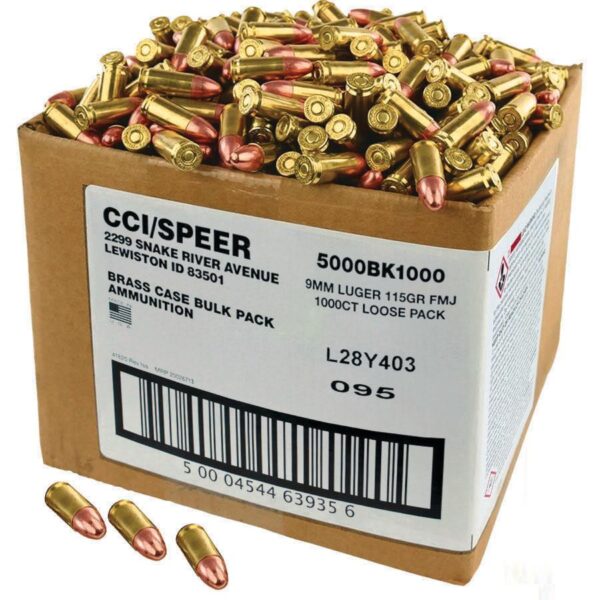 CCI Blazer Brass Handgun Ammunition 9mm Luger 115 gr FMJ 1145 fps 1000/ct Loose Pack - Precision Shot Firearms