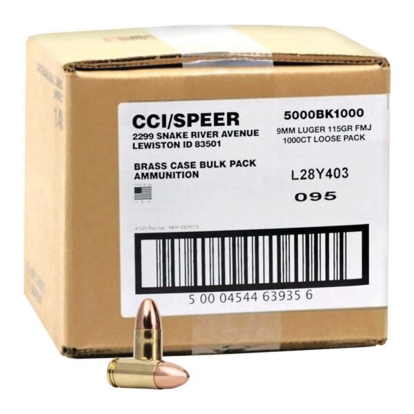 CCI Blazer Brass Handgun Ammunition 9mm Luger 115 gr FMJ 1145 fps 1000/ct Loose Pack - Precision Shot Firearms