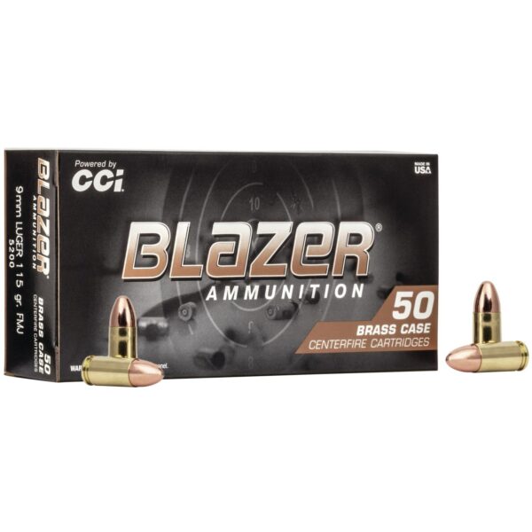 CCI Blazer Brass Handgun Ammunition 9mm Luger 115 gr. FMJ 1145 fps 50/ct - Precision Shot Firearms