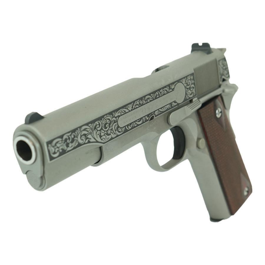 Colt Government Filigree Frame and Barrel Model Handgun .45 Auto 7rd Magazine 5" Barrel Stainless Finish - Precision Shot Firearms