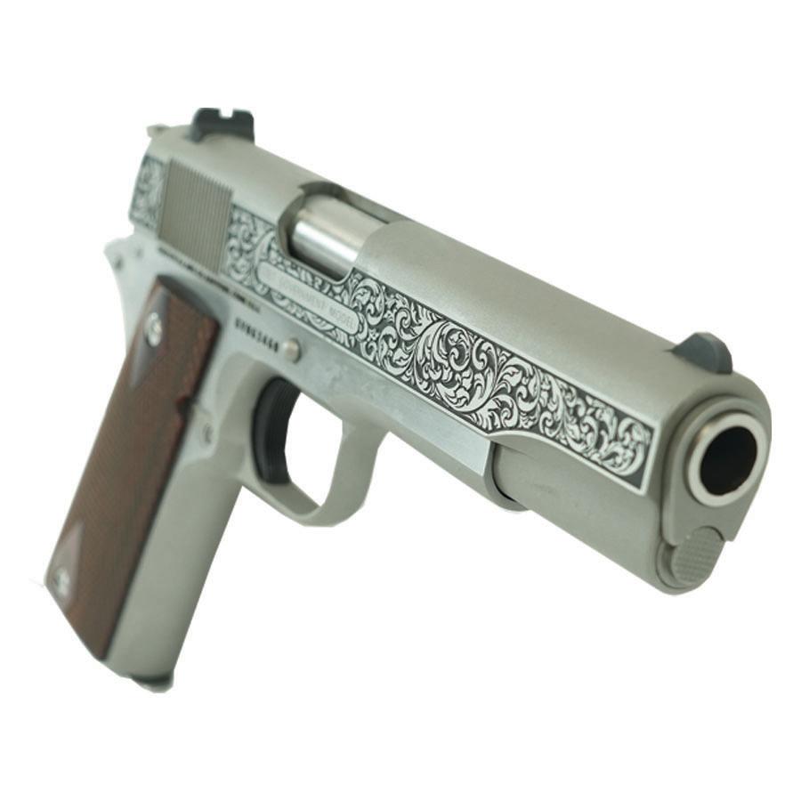 Colt Government Filigree Frame and Barrel Model Handgun .45 Auto 7rd Magazine 5" Barrel Stainless Finish - Precision Shot Firearms