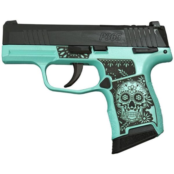 Sig Sauer P365-380-BSS-MS Exclusive "Sugar Skull" Robin's Egg Blue Glitter Handgun .380 10rd Magazines (2) 3.1" Barrel - Precision Shot Firearms