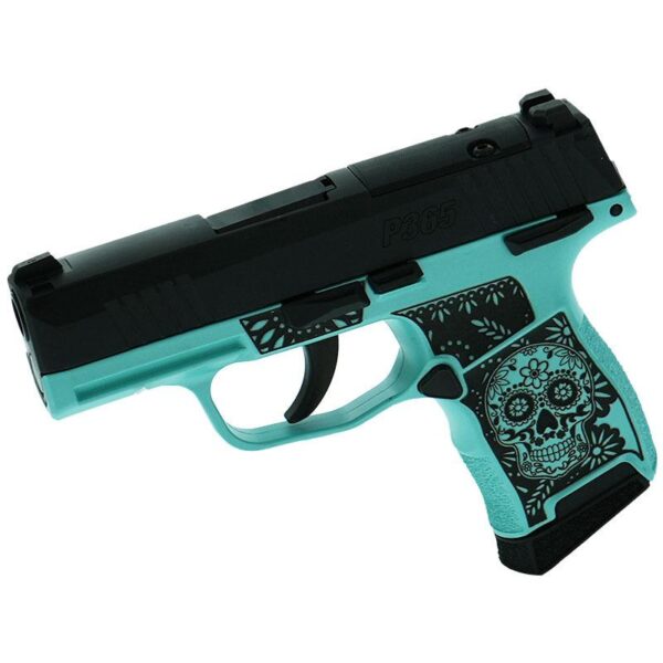Sig Sauer P365-380-BSS-MS Exclusive "Sugar Skull" Robin's Egg Blue Glitter Handgun .380 10rd Magazines (2) 3.1" Barrel - Precision Shot Firearms