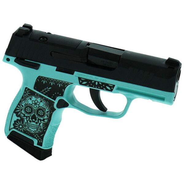 Sig Sauer P365-380-BSS-MS Exclusive "Sugar Skull" Robin's Egg Blue Glitter Handgun .380 10rd Magazines (2) 3.1" Barrel - Precision Shot Firearms