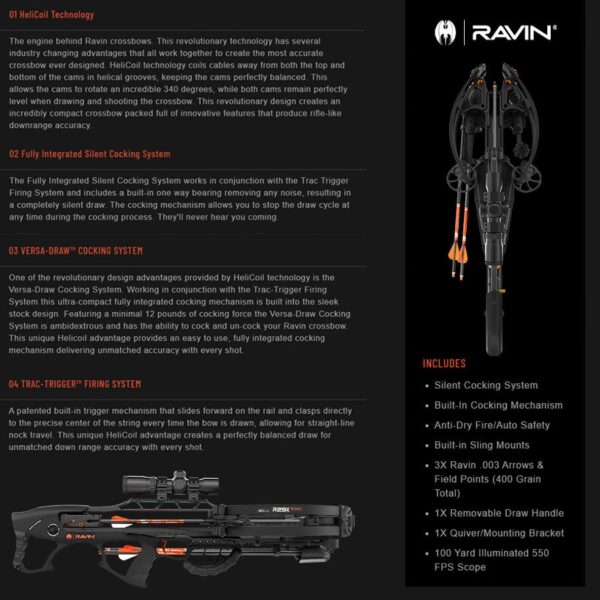 Ravin R29X Crossbow Package with Illum Scope & Arrows Draw Handle Black - Precision Shot Firearms