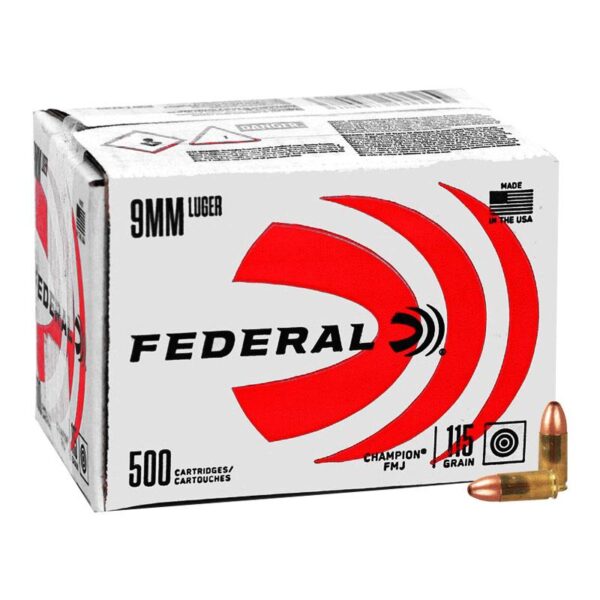Federal Champion Training Handgun Ammunition 9mm Luger 115 gr FMJ 1125fps 500/ct (Bulk) - Precision Shot Firearms