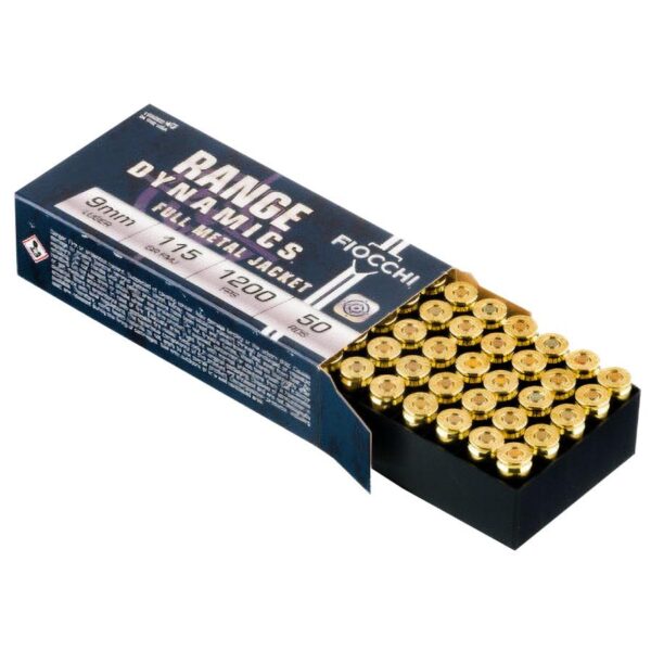 Fiocchi Range Dynamics Ammunition 9mm Luger 115gr FMJ 1200 fps 50/ct - Precision Shot Firearms