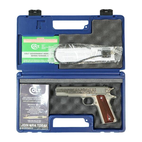 Colt Government Model "Filigree Frame and Barrel" Handgun .45 ACP 7rd Magazine 5" Barrel Stainless Frame - Precision Shot Firearms