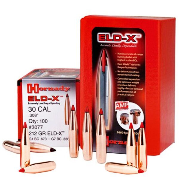 Hornady ELD-X Bullets with Heat Shield Tip .30 cal .308" 212 gr 100/ct - Precision Shot Firearms
