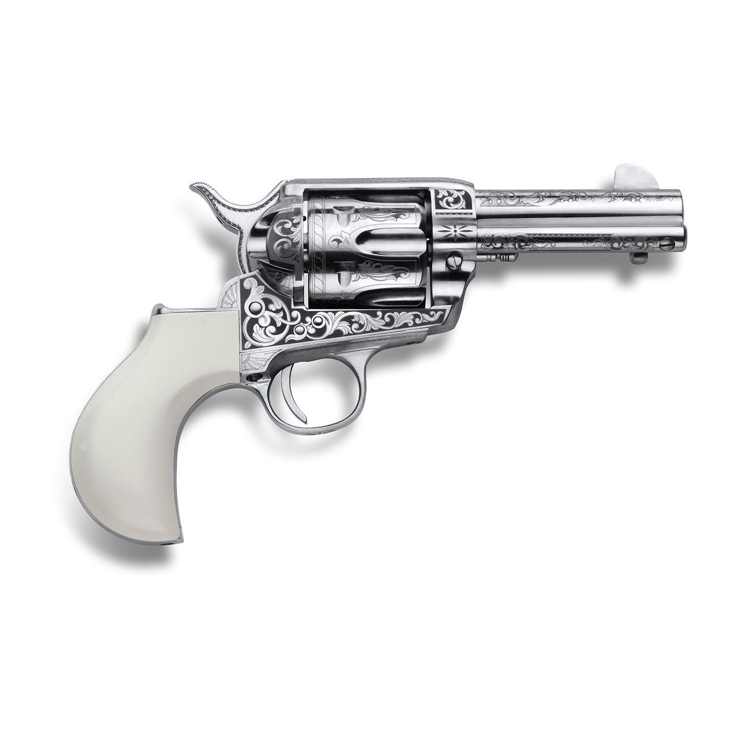 HUCKLEBERRY 3.5'' 45LC NICKEL W/ LASER ENGRAVING POLY IVORY GRIP - Precision Shot Firearms