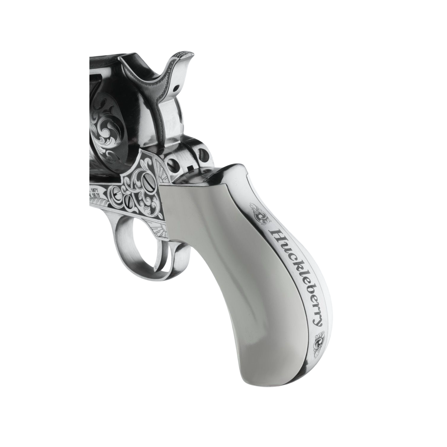 HUCKLEBERRY 3.5'' 45LC NICKEL W/ LASER ENGRAVING POLY IVORY GRIP - Precision Shot Firearms