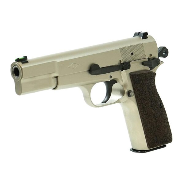 SDS Imports Inglis P-35 Handgun 9mm Luger 15rd Capacity 4.7'' Barrel G10 Grips Nickel Finish Green Fiber Front Sight - Precision Shot Firearms