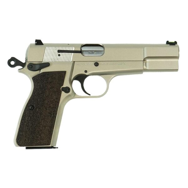 SDS Imports Inglis P-35 Handgun 9mm Luger 15rd Capacity 4.7'' Barrel G10 Grips Nickel Finish Green Fiber Front Sight - Precision Shot Firearms
