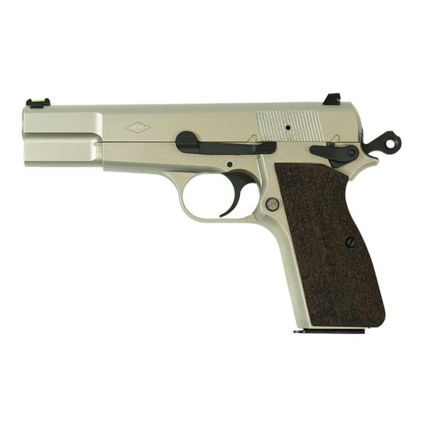 SDS Imports Inglis P-35 Handgun 9mm Luger 15rd Capacity 4.7'' Barrel G10 Grips Nickel Finish Green Fiber Front Sight - Precision Shot Firearms