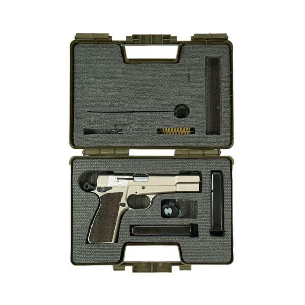 SDS Imports Inglis P-35 Handgun 9mm Luger 15rd Capacity 4.7'' Barrel G10 Grips Nickel Finish Green Fiber Front Sight - Precision Shot Firearms