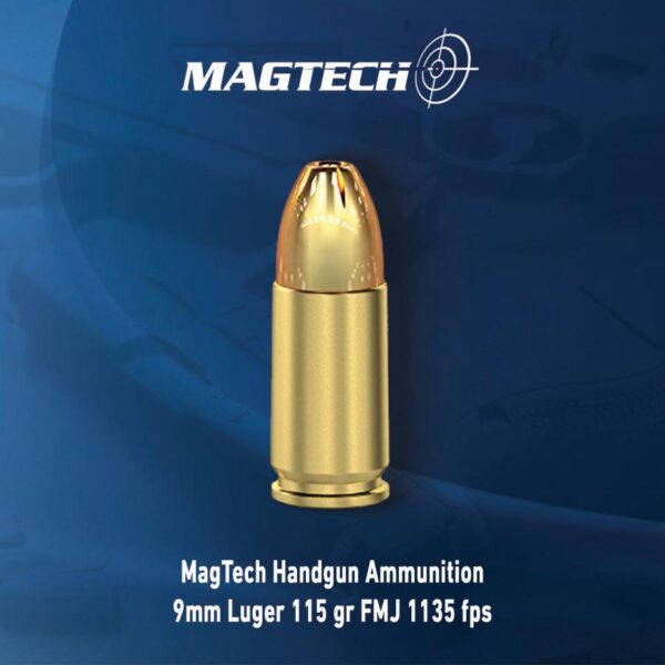 MagTech Handgun Ammunition 9mm Luger 115 gr FMJ 1135 fps 50/ct - Precision Shot Firearms