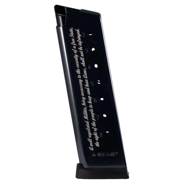Mec-Gar 1911 Magazine .45 ACP 2nd Amendment Engraved Blued Steel 8/rd - Precision Shot Firearms
