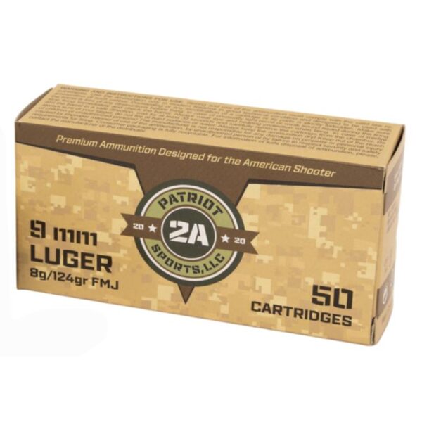 Patriot Sports Brass Case Handgun Ammunition 9mm Luger 124gr FMJ 1148 fps 50/ct - Precision Shot Firearms
