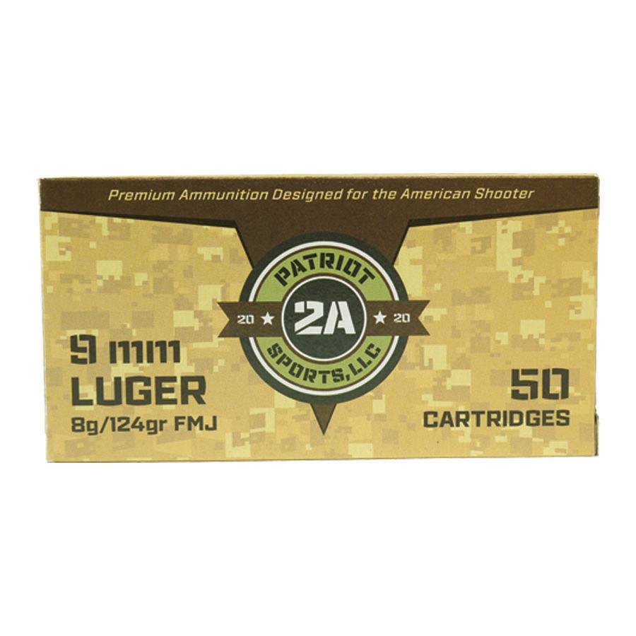 Patriot Sports Brass Case Handgun Ammunition 9mm Luger 124gr FMJ 1148 fps 1000/ct (Case of 20-50/ct Boxes) - Precision Shot Firearms