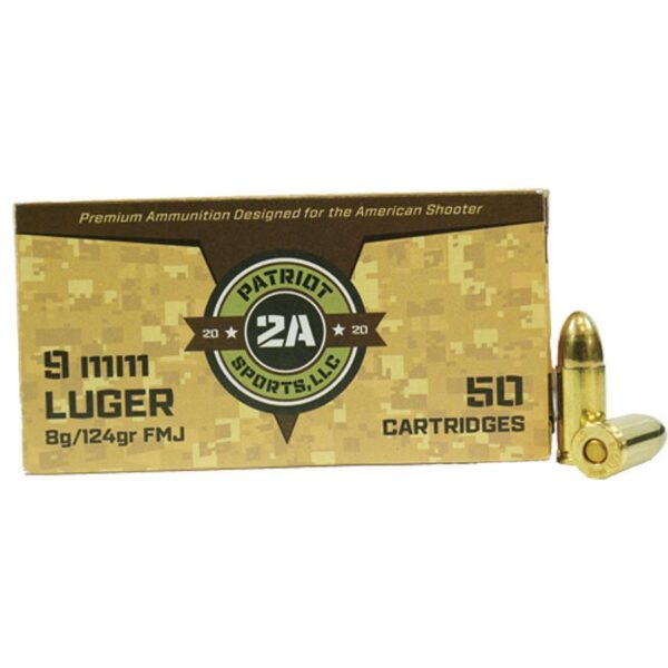 Patriot Sports Brass Case Handgun Ammunition 9mm Luger 124gr FMJ 1148 fps 1000/ct (Case of 20-50/ct Boxes) - Precision Shot Firearms