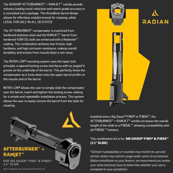 Radian Weapons Afterburner Compensator and Ramjet Barrel Combo for Sig P365 P365X 3.1" Slide Black - Precision Shot Firearms