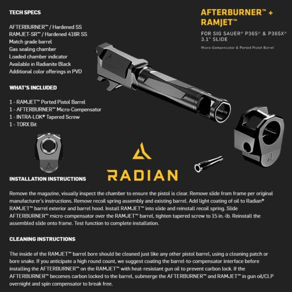 Radian Weapons Afterburner Compensator and Ramjet Barrel Combo for Sig P365 P365X 3.1" Slide Black - Precision Shot Firearms