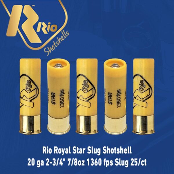 Rio Royal Star Slug Shotshell 20 ga 2-3/4" 7/8oz 1360 fps Slug 25/ct - Precision Shot Firearms