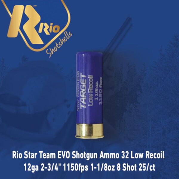 Rio Star Team EVO Shotgun Ammo 32 Low Recoil 12ga 2-3/4" 1150fps 1-1/8oz 8 Shot 25/ct - Precision Shot Firearms