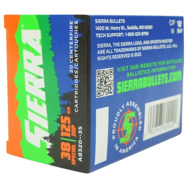 Sierra Sports Master Handgun Ammunition .38 Spl 125gr JHP 20/ct - Precision Shot Firearms