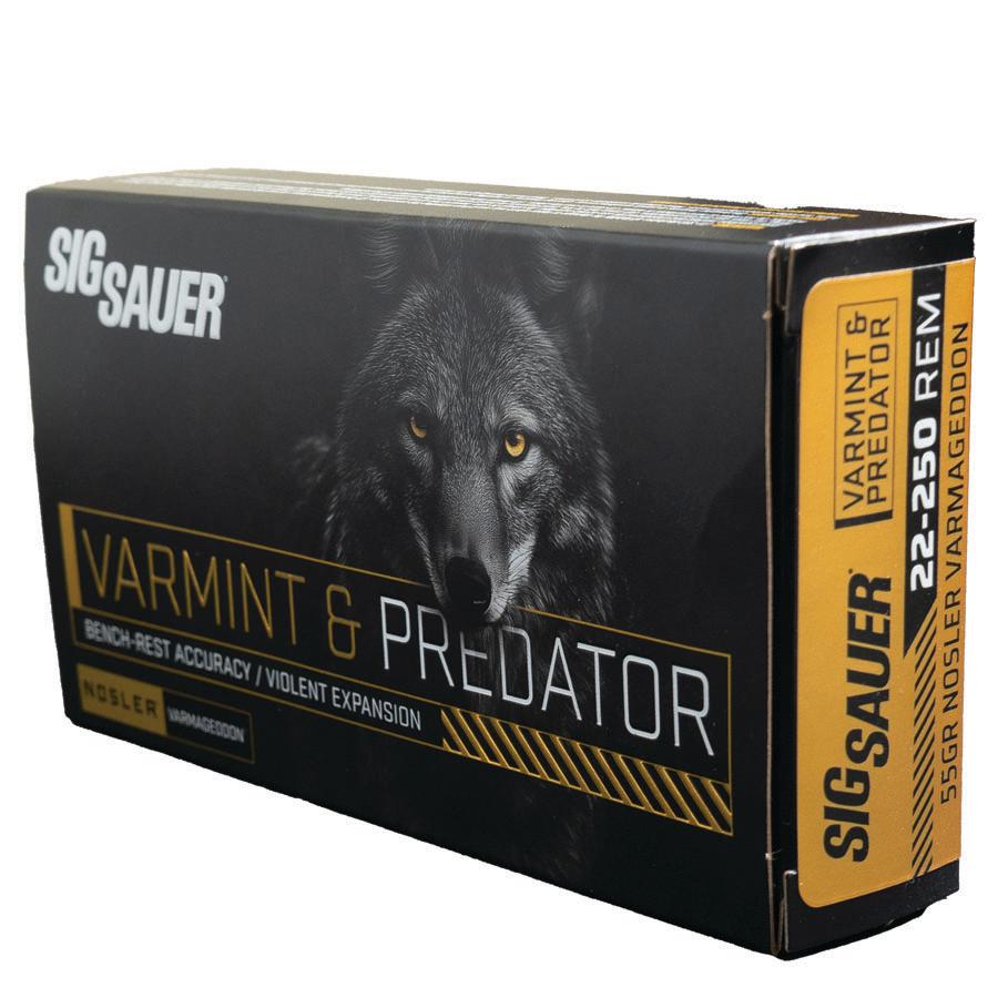 Sig Sauer Varmint & Predator w/Varmageddon Rifle Ammunition .22-250 Rem 55gr PT 20/ct - Precision Shot Firearms