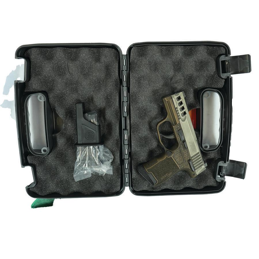 Sig Sauer Distressed Gray Slide/Brown Octagon Grip P365-380 Handgun 380 Auto 10rd Magazine 3.1" Barrel Black Manual Safety - Precision Shot Firearms